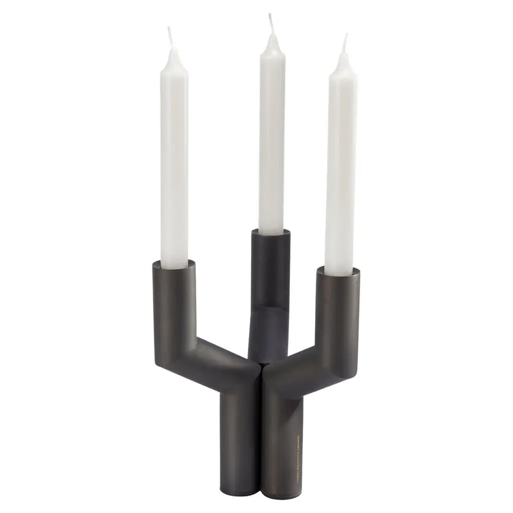 Sermon Candlelabra In Brass, By Aristotelis Barakos, Black Patinated Finish