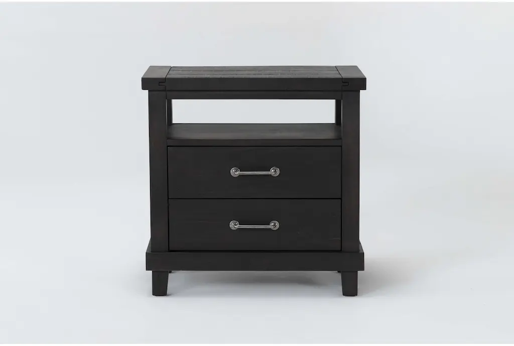 Jaxon Black Espresso Brown Wood Tall 2-Drawer Open Nightstand | Usb | Pine
