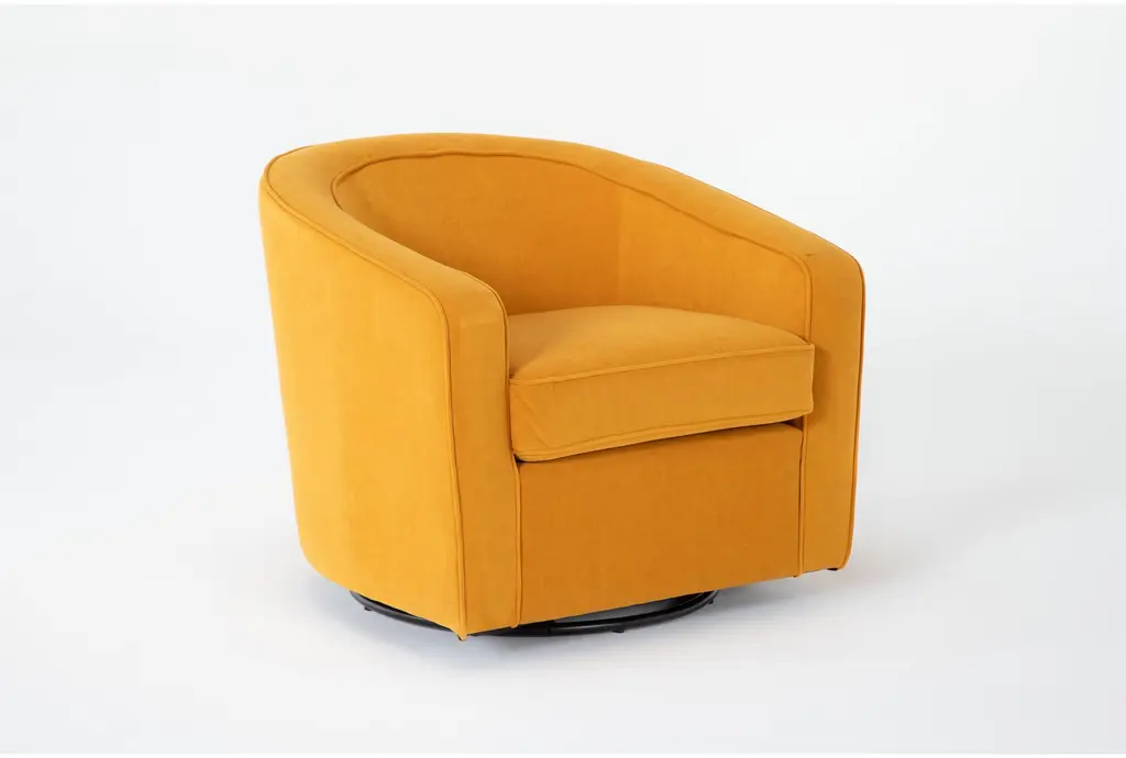 Dani Marigold Yellow Velvet Fabric Swivel Barrel Arm Chair
