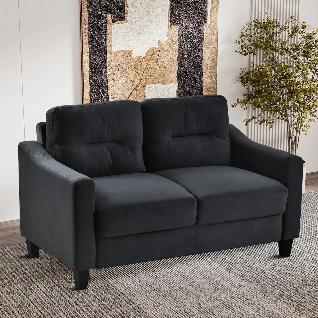 Modern Minimalist Velvet Upholstered Sofa With Plastic Legs - 54.33''w X 29.13''d X 33.03''h - Black