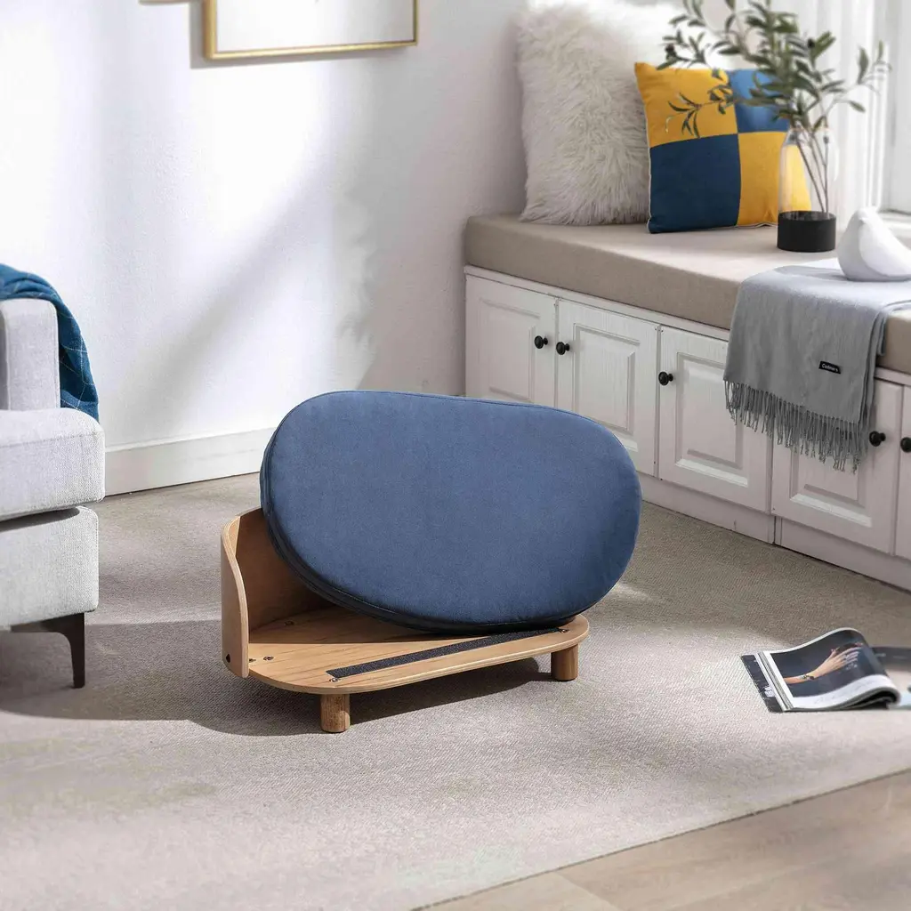 Dog Bed Pet Sofa With Solid Wood Legs And Bent Wood Back, Velvet Cushion - Green