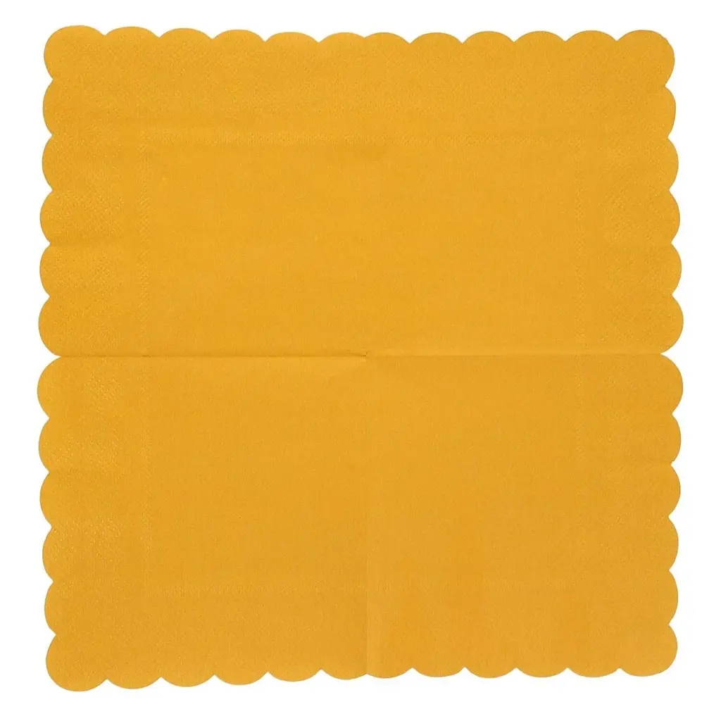 100 Pack Mustard Yellow Scalloped Cocktail Napkins 5 X 5 Folded, 3 Ply - N/a