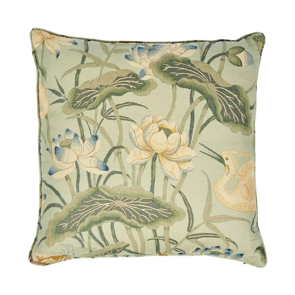 Schumacher Lotus Garden Pillow In Aqua