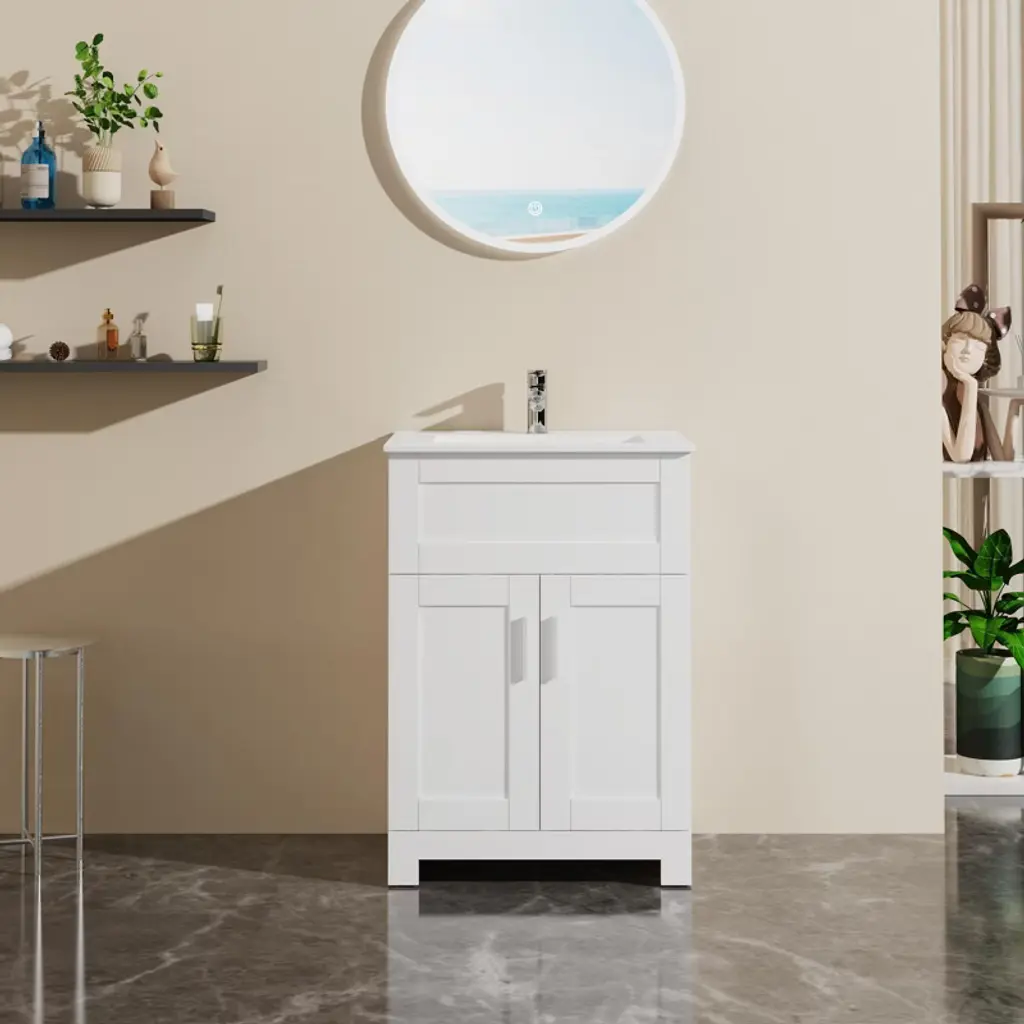 24" Sink Bathroom Vanity Laundry Cabinet Combo, White