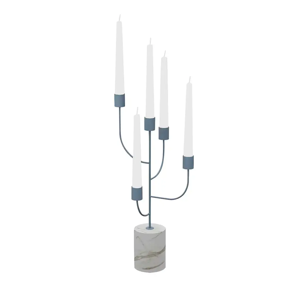 Rami White Carrara And Blue Candle Holder