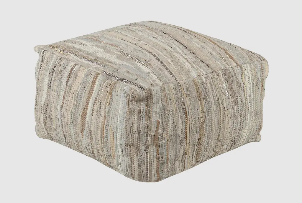 Pouf-Grey Multicolor Natural Woven Leather Fiber Cotton | Square By Surya