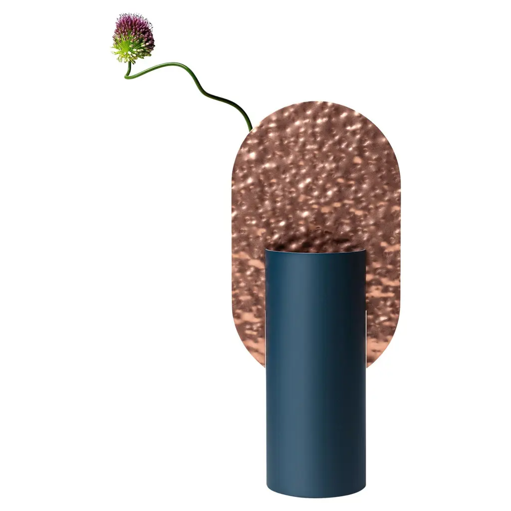 Contemporary Vase 'Genke Csl6' By Noom, Hammered Copper And Steel
