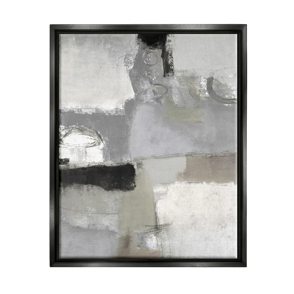 Stupell Blocked Geometric Shapes Black Detail Circles Floater Frame, Design By Lisa Ridgers - 17 X 21 - Black