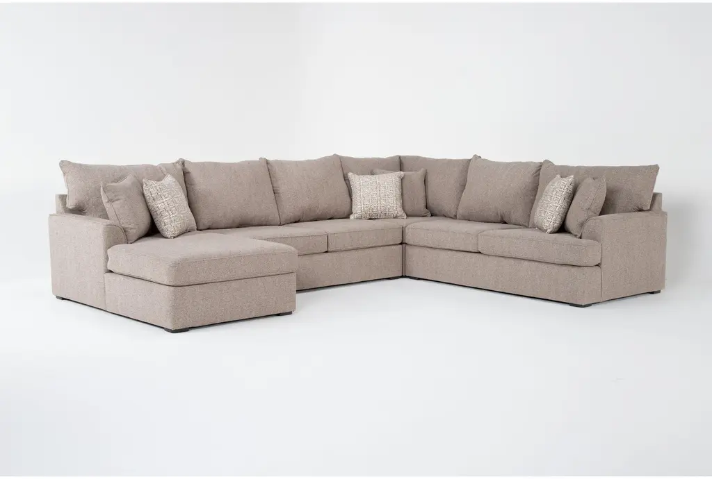 Belinha Ii Taupe Beige Grey Fabric 140" Modular 4 Piece U-Shaped Sectional With Left Arm Facing Chaise | Track Arms