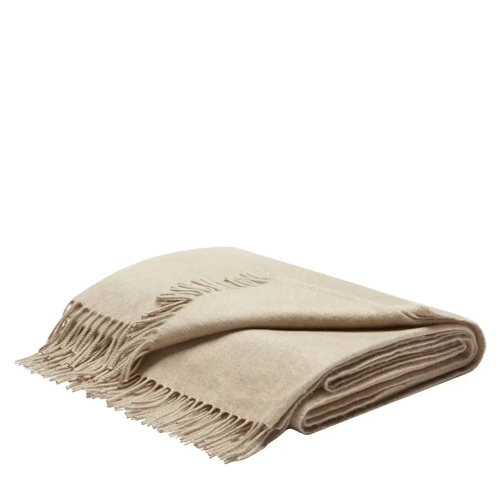 Fringed Beige Cashmere And Silk Blanket