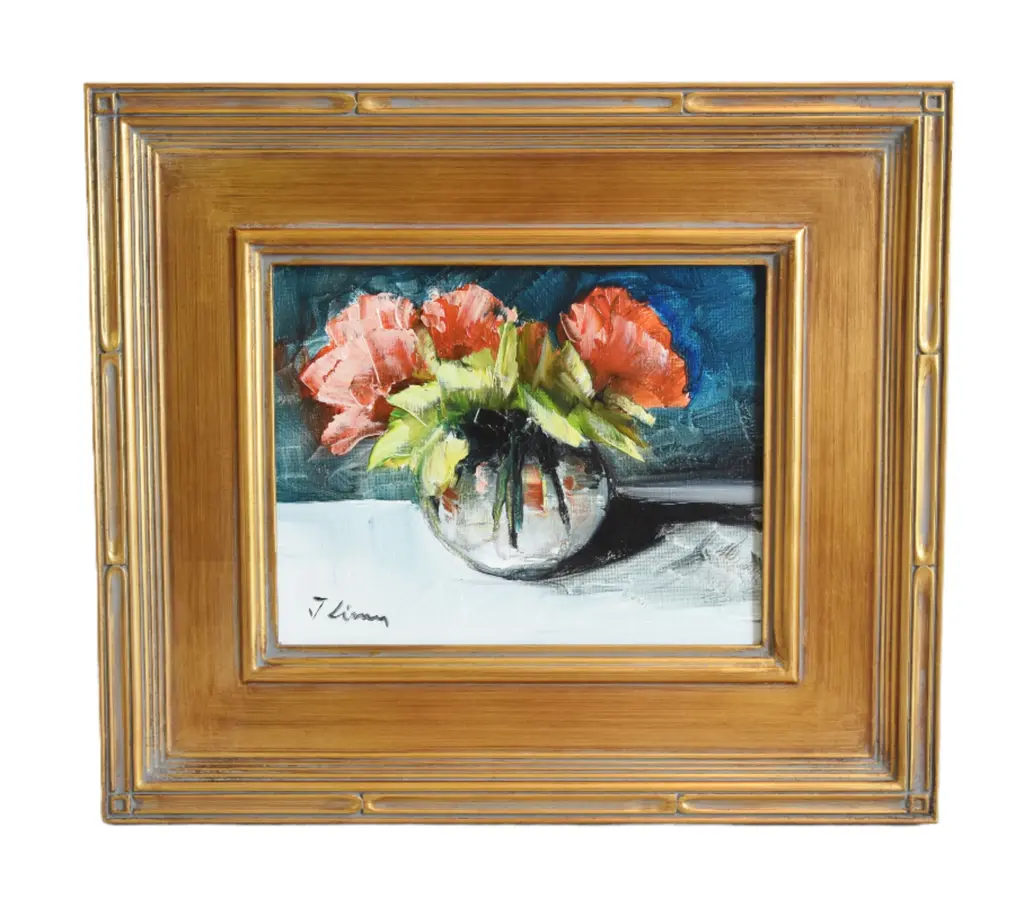 Pastel Red Bouquet Flowers Oil Painting