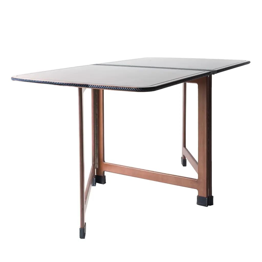 Rectangular Folding Table With Blue Eco-Leather And Rope Inserts