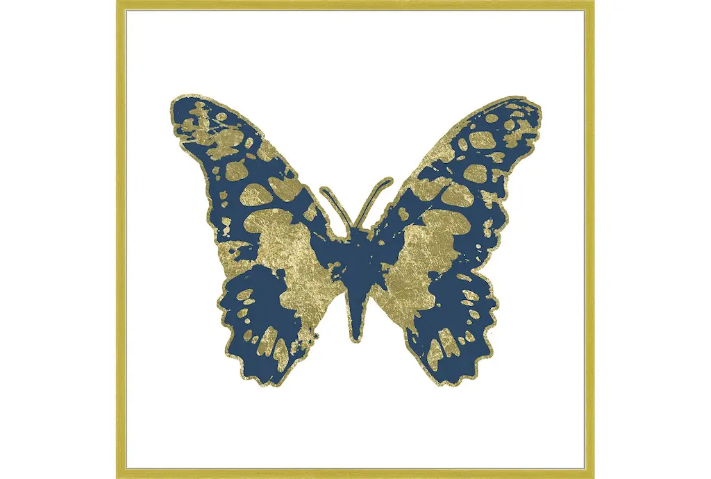 47" X 47" Blue & Gold Butterfly With Gold Frame | Made In The Usa | Framed Art | Animals | Print