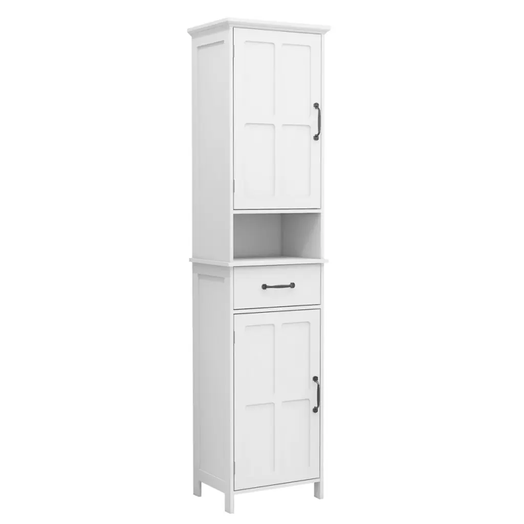 Sevobal Bathroom Storage Cabinets, Floor Organizer With Drawer And Open Storage Shelf, Freestanding Storage For Bathroom, White, 15.74"*11.8"*64.96"