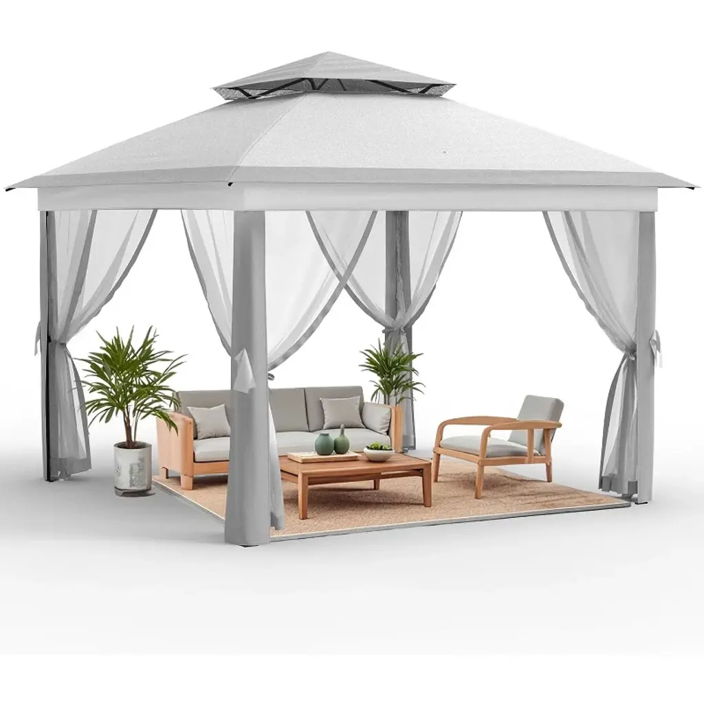 11x11 Ft Heavy-duty Outdoor Gazebo Pavilion - Double Roof W/ Mosquito Netting, All-weather Metal Frame For Patio, Garden & Deck