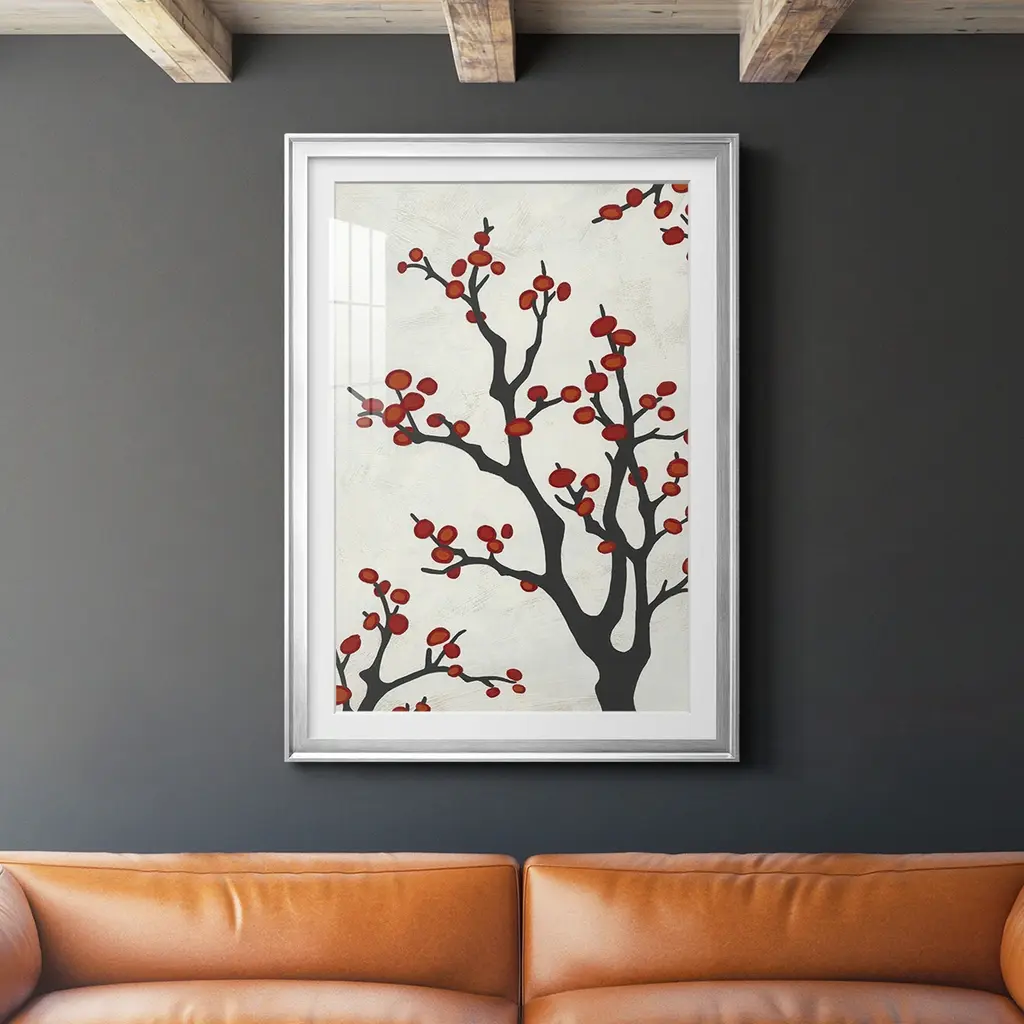 Red Berry Branch Ii Premium Framed Print - Ready To Hang - 30.5x42.5 - Black