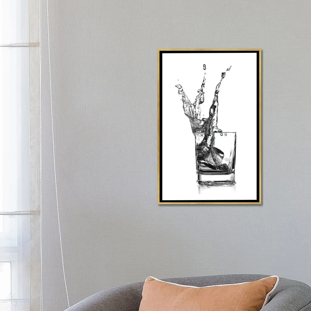 Icanvas "Double Whisky Splash" By Paul Stowe Framed Canvas Print - Black - 26x18