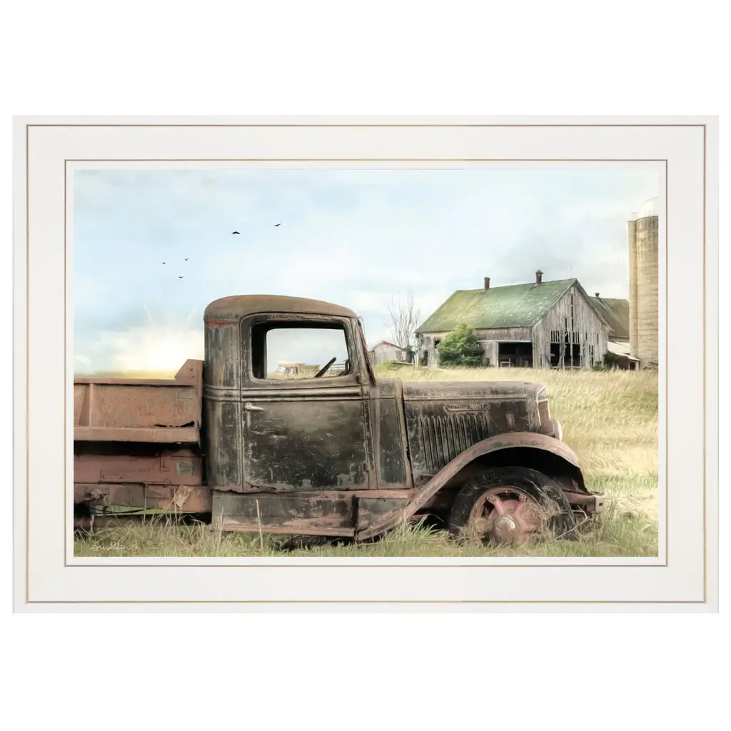 Vintage Farm Trucks I 1 White Framed Print Wall Art - White