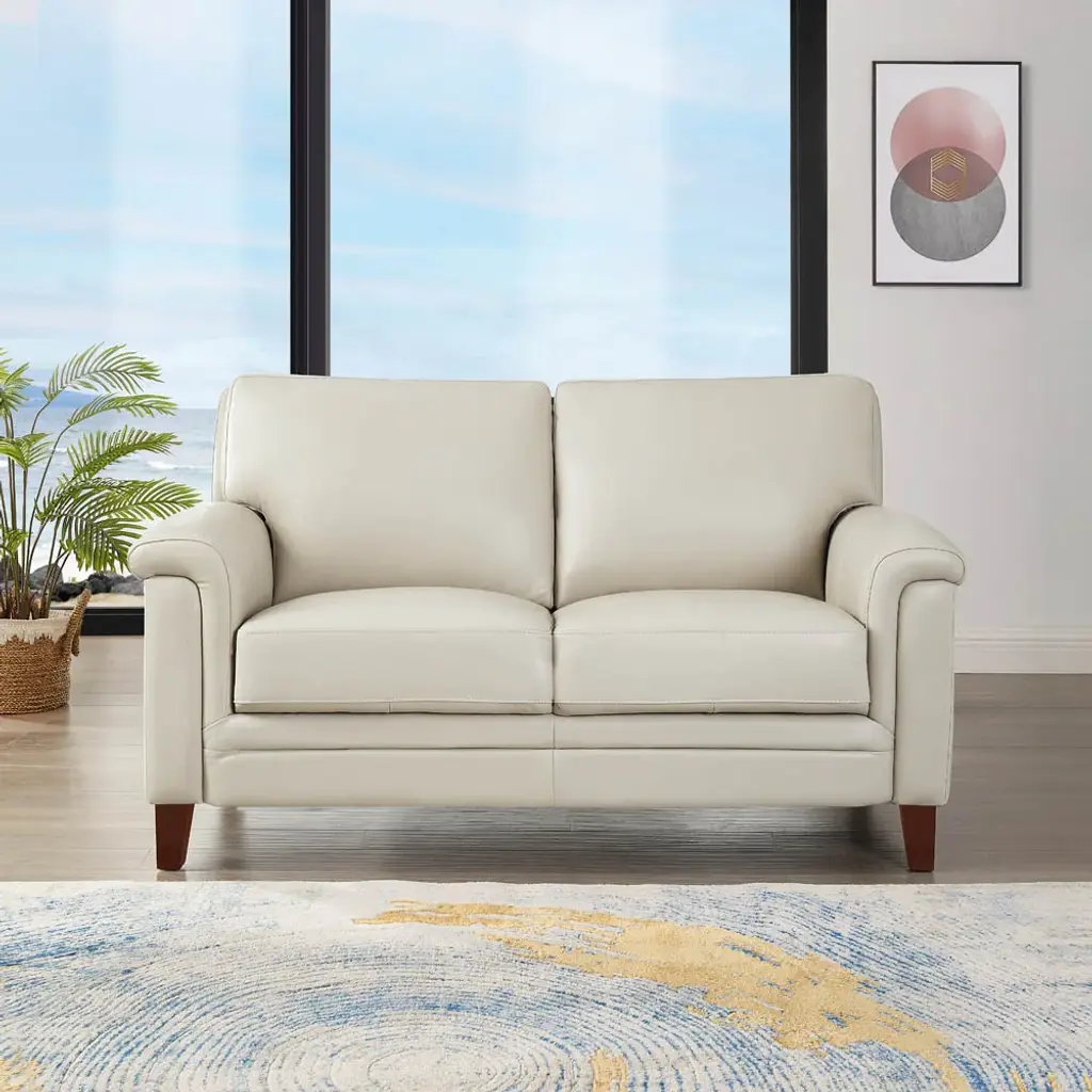 Hydeline Westcott Top Grain Leather Loveseat With Memory Foam And Springs - Vanilla White