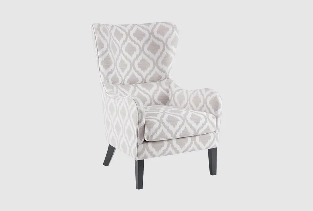 Arianna Grey/white Print Fabric Wingback Arm Chair