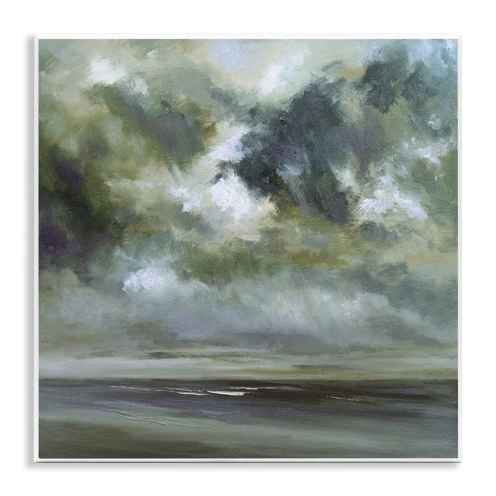 Stupell Grey Clouds Over Beach Wall Plaque Art Design By Sheila Finch - 12 X 12