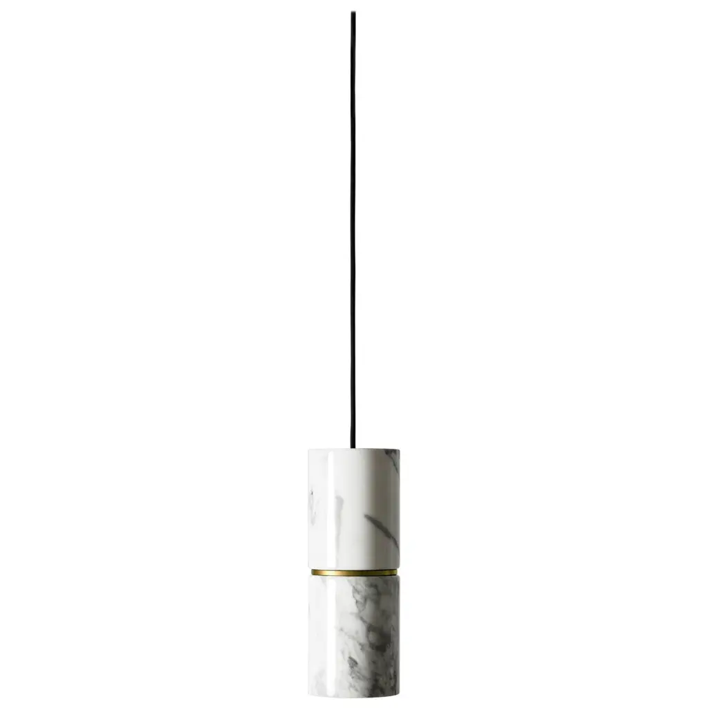 Contemporary Pendant Lamp 'Ri' In White Marble 'Brass Finish'