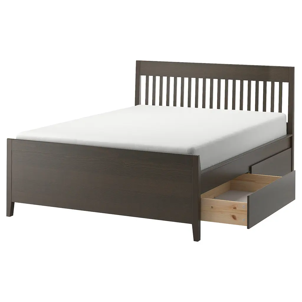 Idanäs Bed Frame With Storage - Dark Brown/luröy Queen