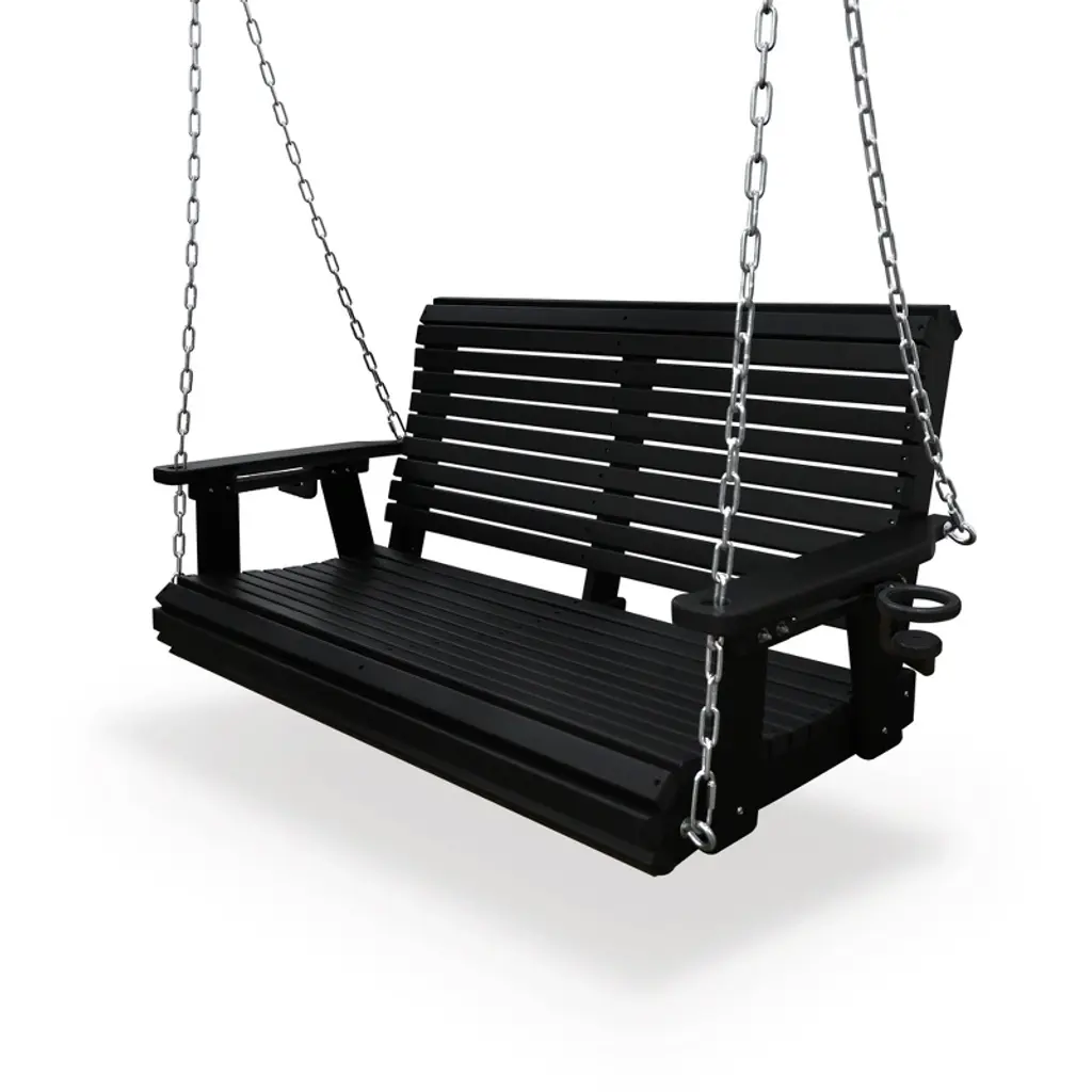 Fortune Candy Hdpe Porch Swing With 18/8 Stainless Steel Hardware And Hanging Chains, Heavy Duty 1200 Lbs, For Outdoor Patio Garden Yard (Matte Black)