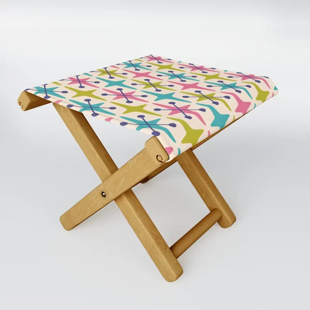 Mid Century Modern Abstract Starburst Pattern 942 Populuxe Pink Green And Blue Folding Stool