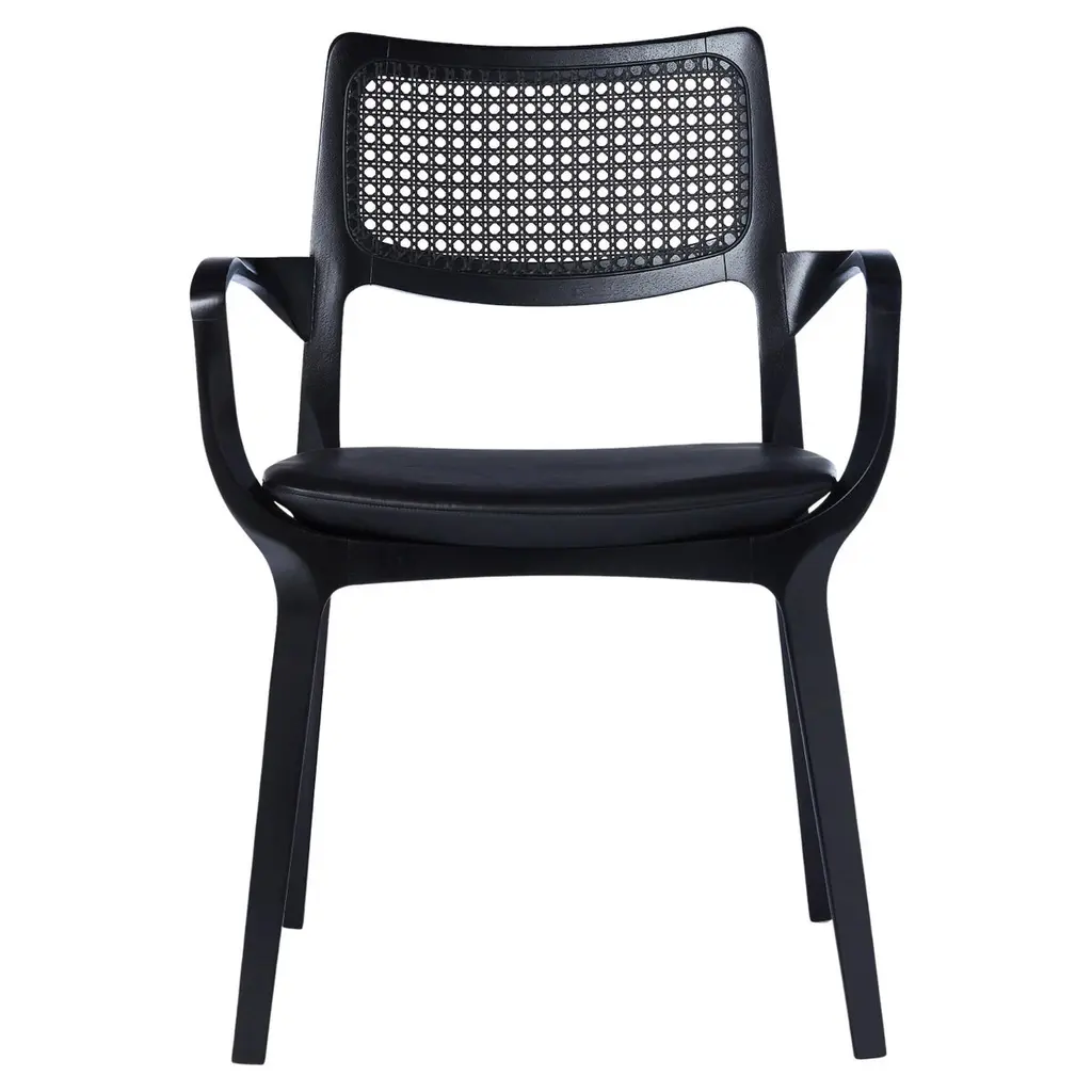 Post-Modern Style Aurora Chair In Black Ebonized With Cane Back And Leather