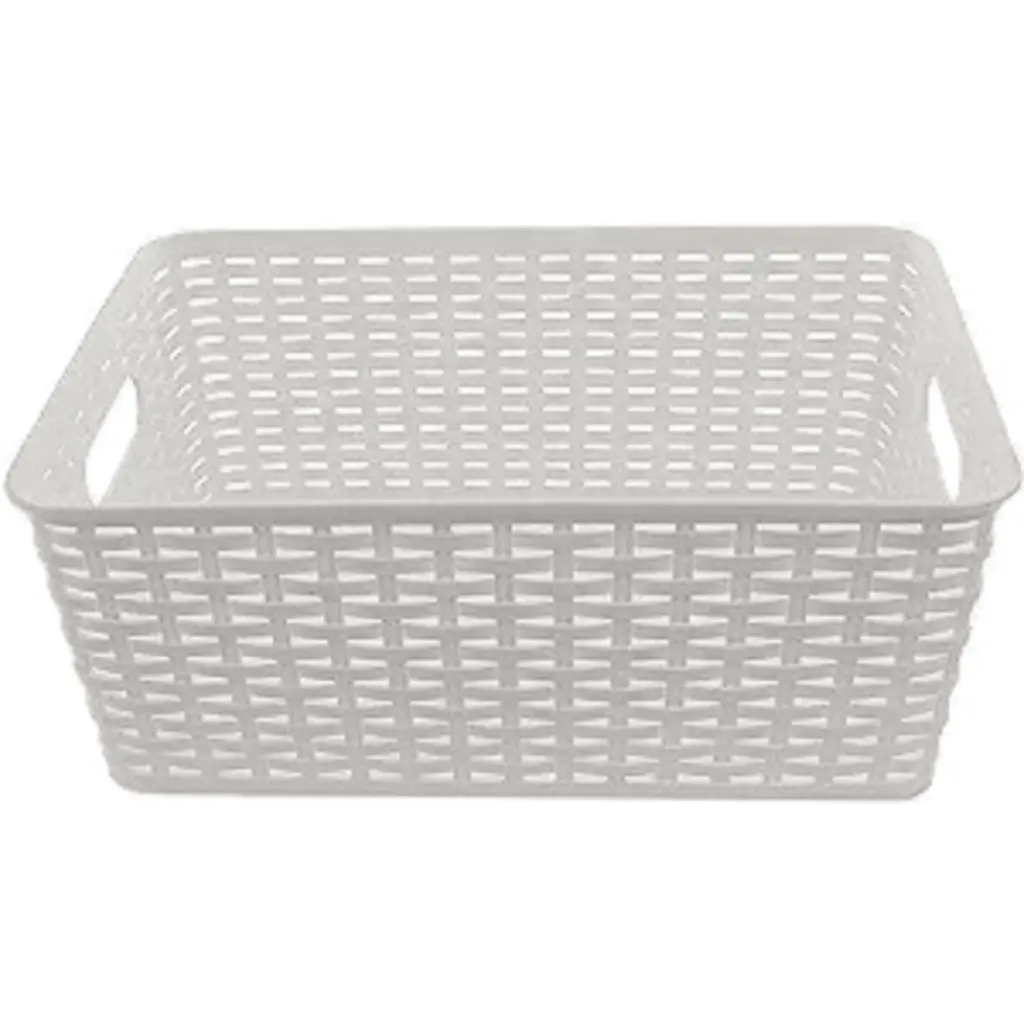 Ybm Home Plastic Rattan Storage Box Basket Organizer, Ba425 - Pack Of 1 - White