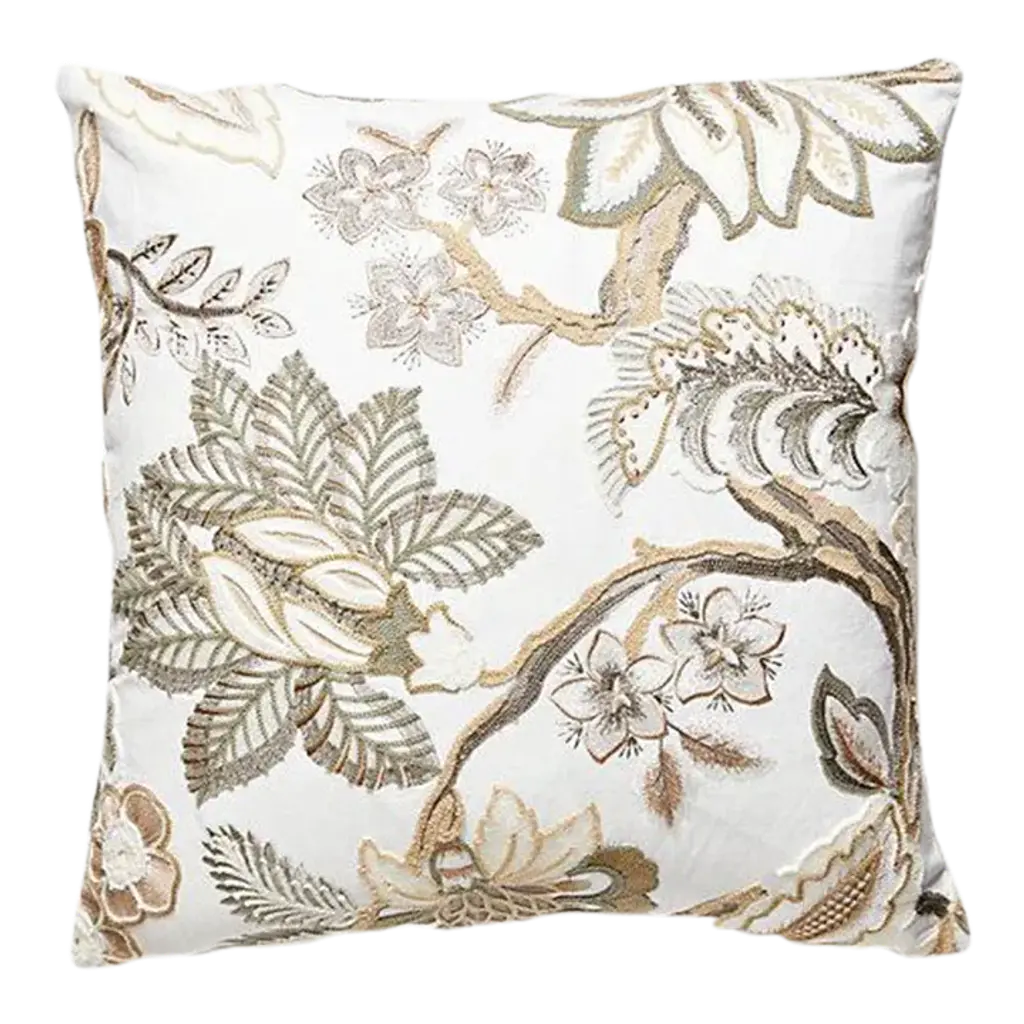 The House Of Scalamandré Hillside Crewel Pillow, Ivory