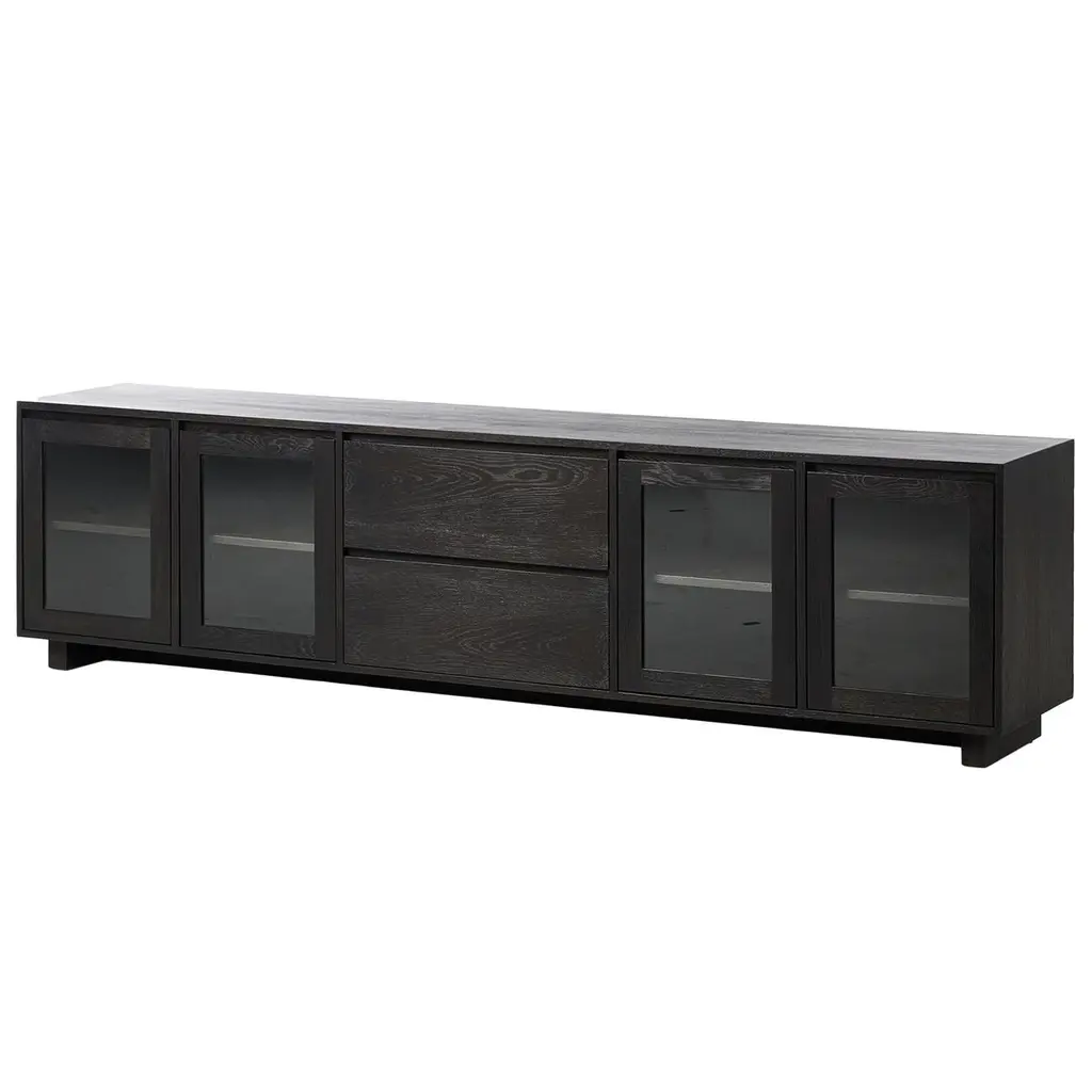 Harley Media Console, Worn Black Oak