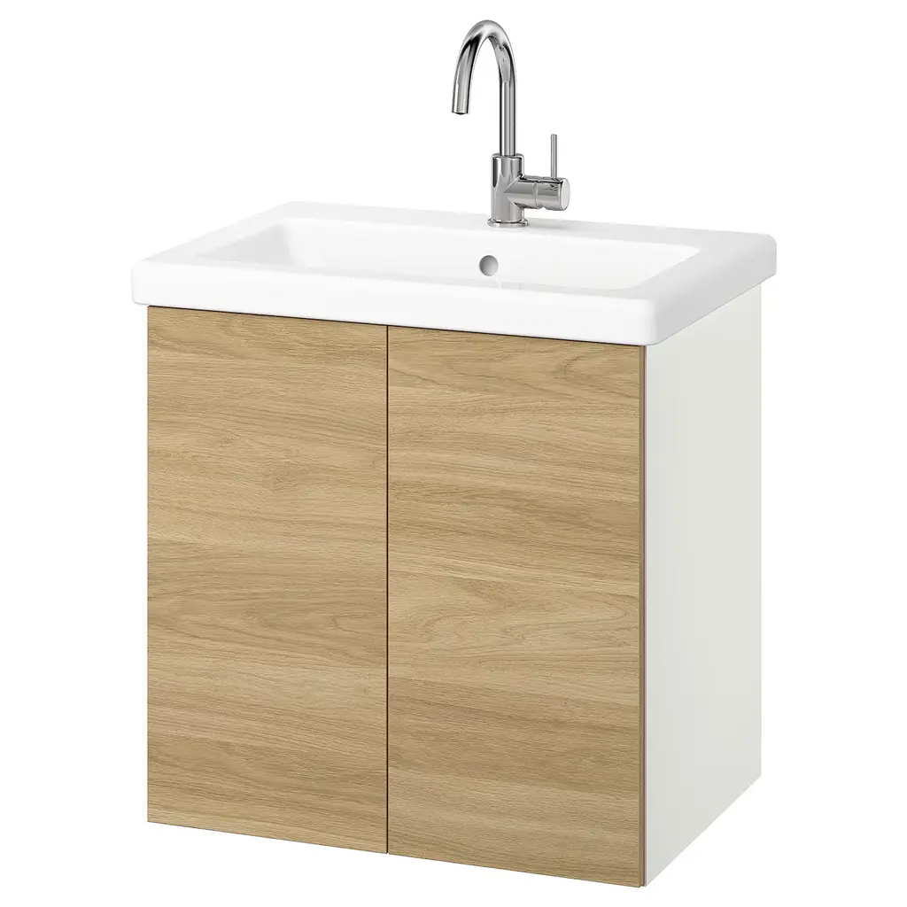 Enhet / Tvällen Bathroom Vanity W Doors/sink/faucet - White/oak Effect 25 1/2x19 1/8x26 "