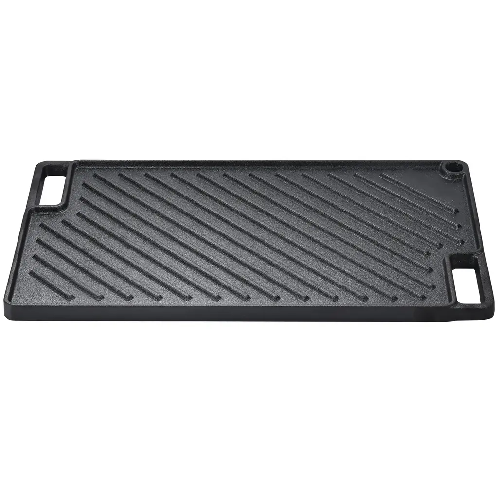 Black Cast Iron Rectangular Reversible Griddle Pan Non-Stick Surface And Hollow Handles - 16.7x9.7x0.6 Inch - Black