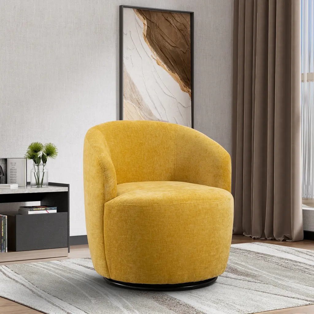 Ouyessir Accent Upholstered Round Velvet 360 Degree Swivel Sofa Chairs - Chenille-Yellow