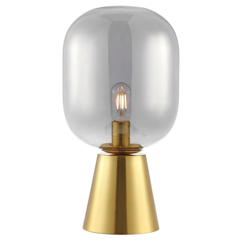 Breese 18" Glass Table Lamp, Smoke Grey/brass
