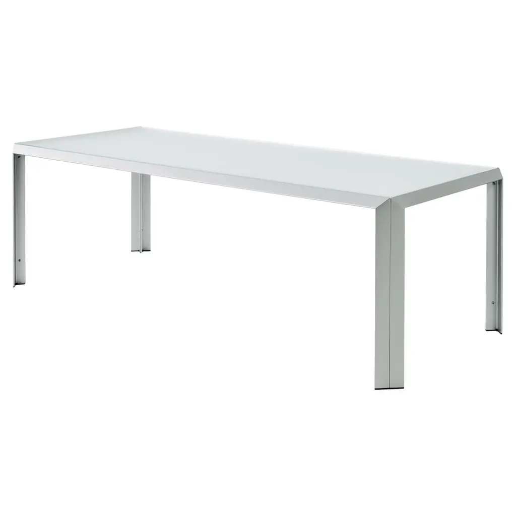 Baleri Italia T-Table Aluminum Table With Crystal Top By Angelo Mangiarotti