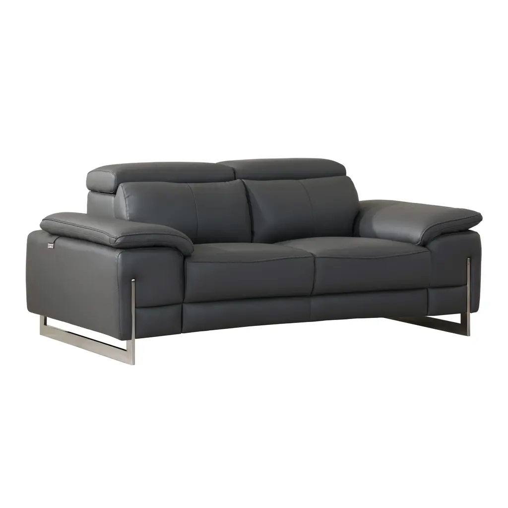 Top Grain Italian Leather Loveseat - Dark Grey