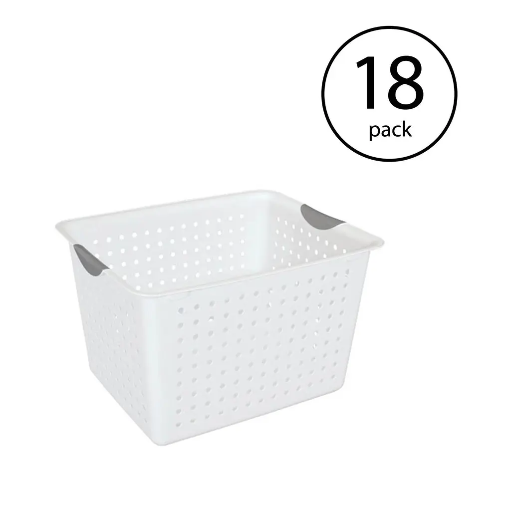 Sterilite Large Deep Durable Ultra Plastic Storage Basket Tote, White (6 Pack) - 12 Pack