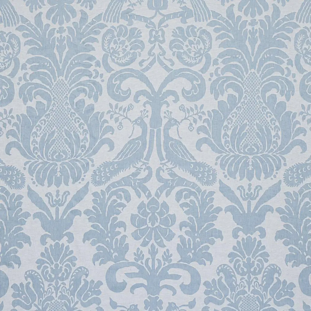 Schumacher Anna Damask Fabric In Soft Blue