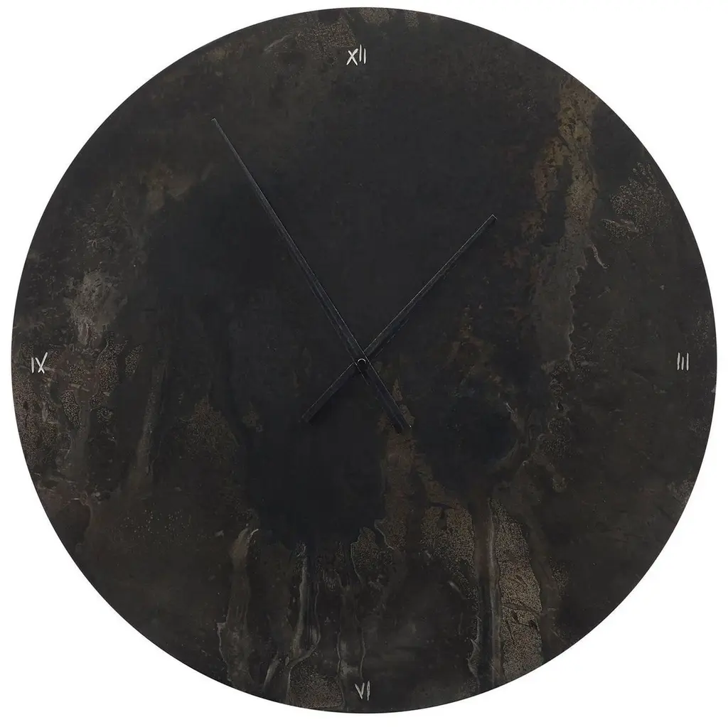 Large Patinated Steel Wall Clock With Artist's Hand Etched Numerals