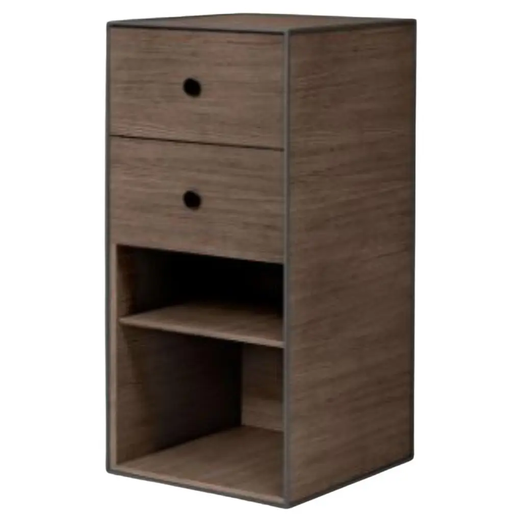 70 Smoked Oak Frame Box With Shelf / 2 Drawers By Lassen