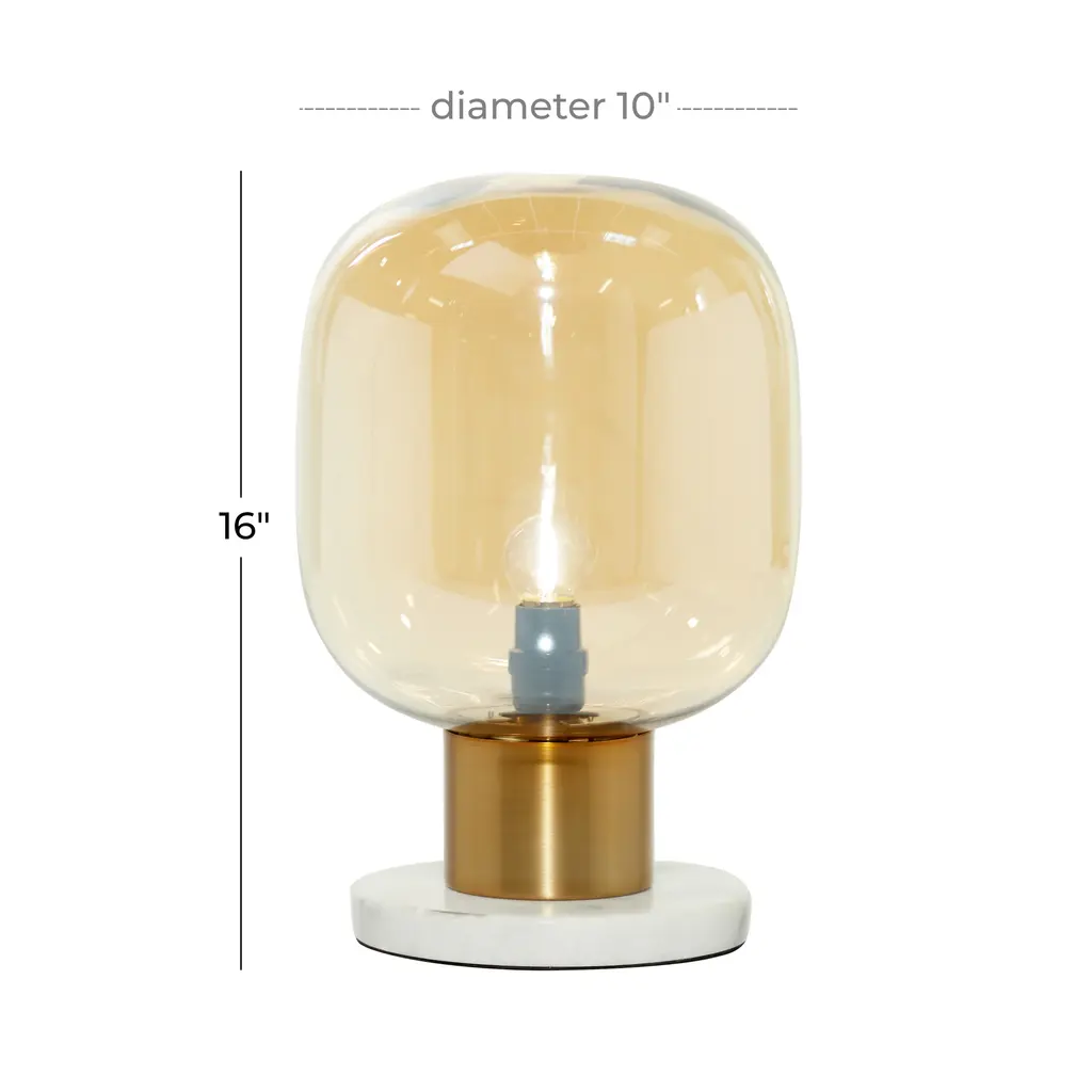Gold Metal Room Table Lamp With Clear Dome Shaped Shade And Marble Base - 10 X 10 X 16 - 10 X 10 X 16 - White