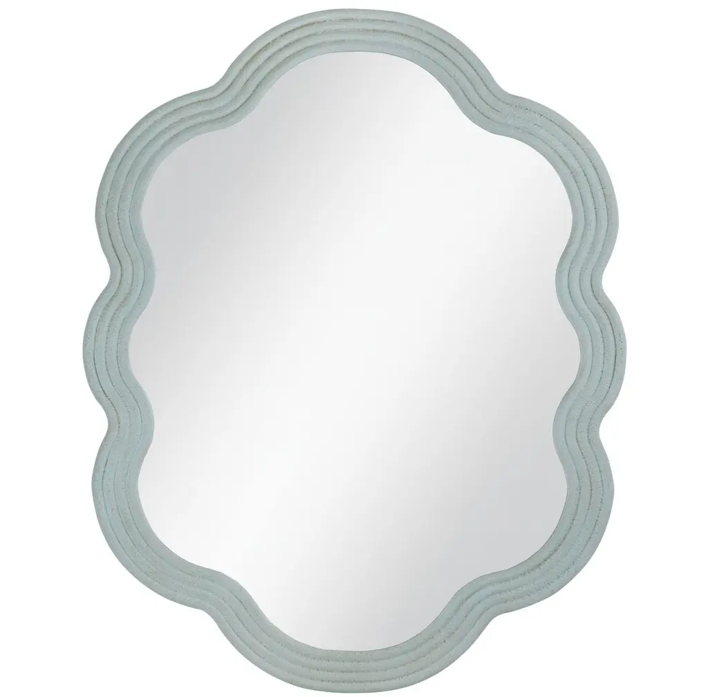 Derek Wavy Oval Wall Mirror, Matte Light Blue