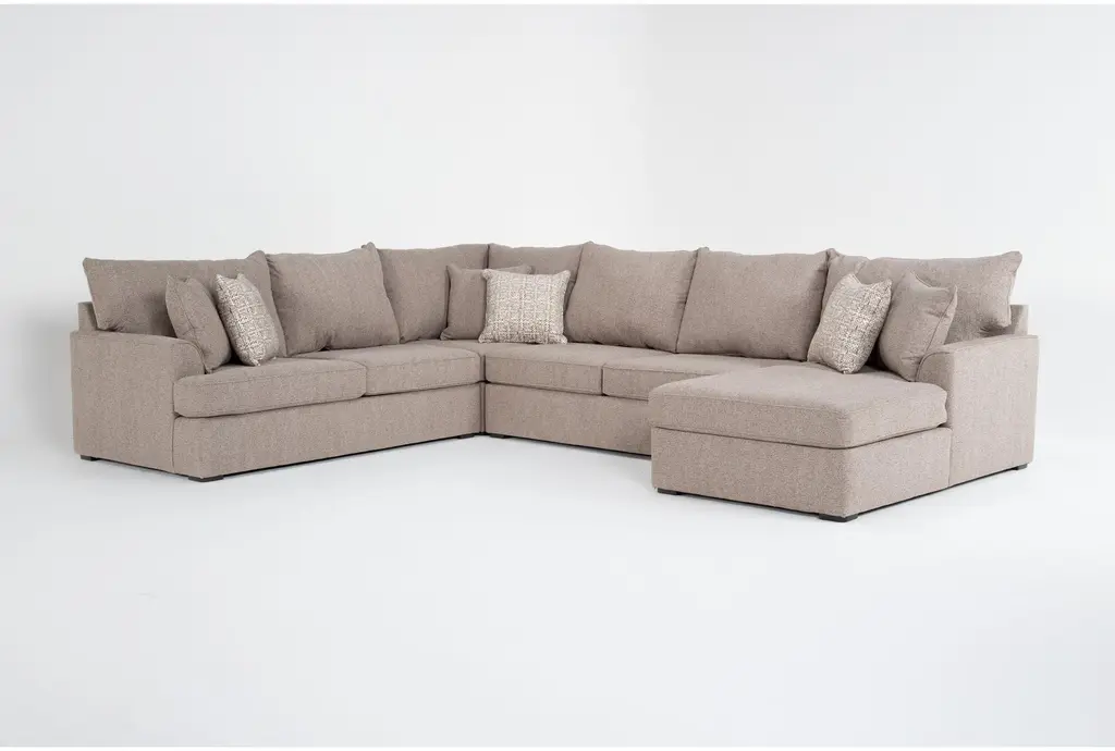 Belinha Ii Taupe Beige Grey Fabric 140" Modular 4 Piece U-Shaped Sectional With Right Arm Facing Chaise | Track Arms