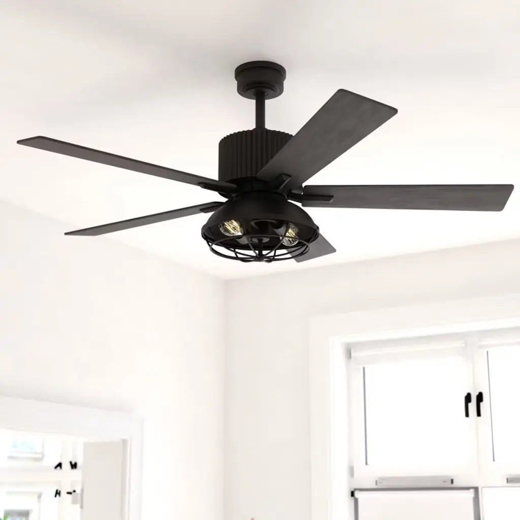 Vaxcel Elkhart 52-in. Black Industrial Indoor Ceiling Fan With Led Cage Light Kit And Remote