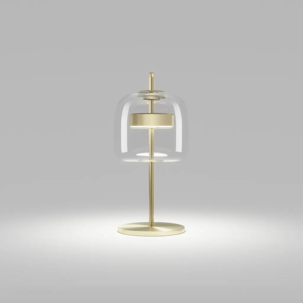 Vistosi Jube Table Lamp In Crystal Transparent Glass And Matt Gold Finish