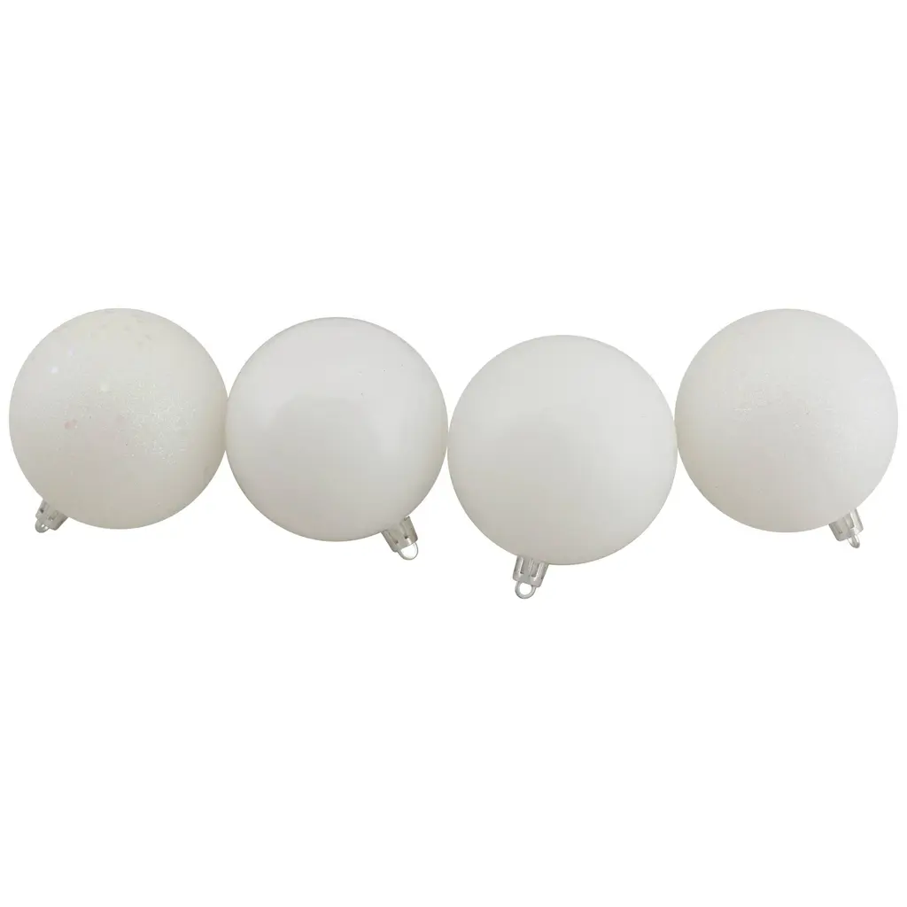60ct Winter White Shatterproof 4-Finish Christmas Ball Ornaments 2.5" (60mm) - White