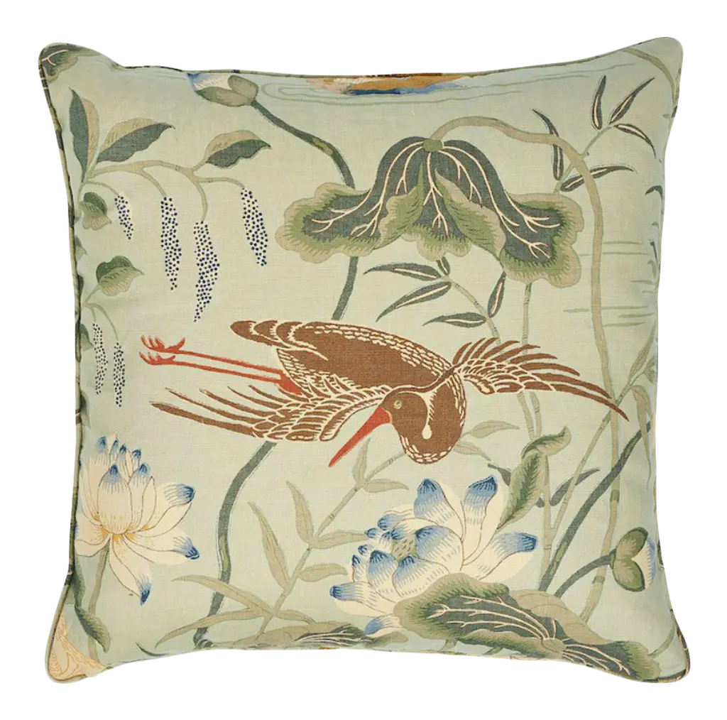 Schumacher Lotus Garden 22" Pillow In Aqua